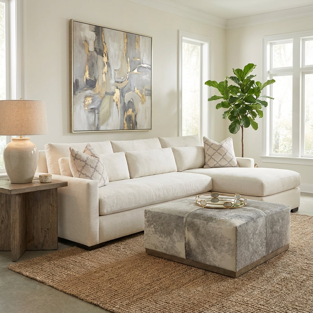 Glenda Quick Ship 130" Sofa + Right Chaise - Crypton Natural Linen