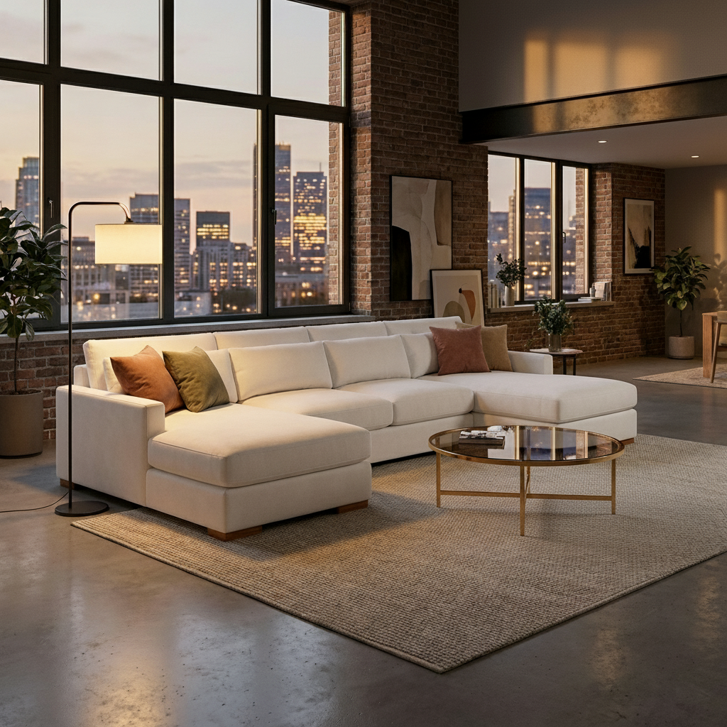 Glenda Quick Ship 144" Dual Chaise Sectional - Crypton Natural Linen