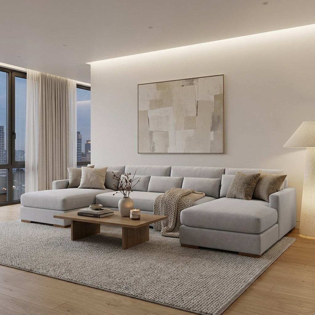 Glenda Quick Ship 170" Dual Chaise Sectional - Crypton Natural Linen