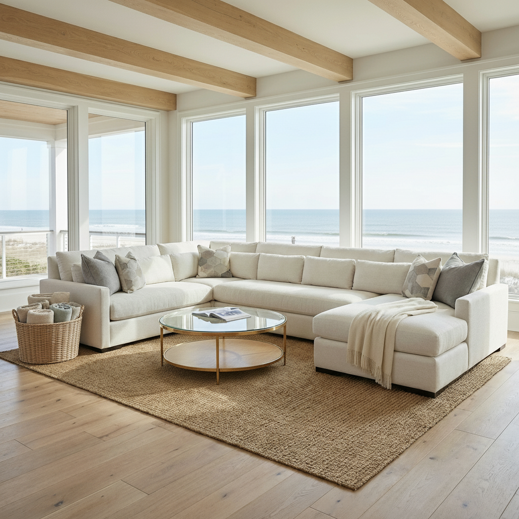 Glenda Quick Ship 170" x 104" Sectional + Right Chaise - Crypton Natural Linen