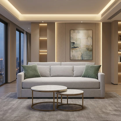 Glenda Quick Ship 90" Bench Cushion Sofa -  Crypton Natural Linen