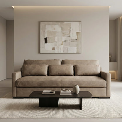 Glenda Express Ship 90" Bench Cushion Top Grain Leather Sofa - Taupe