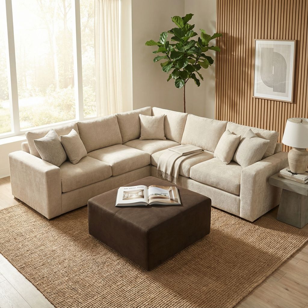 Gretchen Quick Ship 111" x 107" 5 Cushion Wide Track Arm Sectional - Performance Stone Chenille