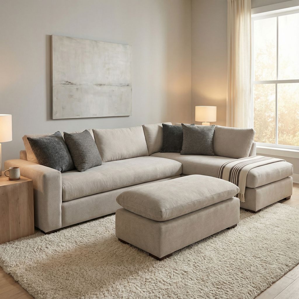 Gretchen Express Ship 122" Wide Track Arm Bench Cushion Sofa + RAF Bumper Chaise - Platinum