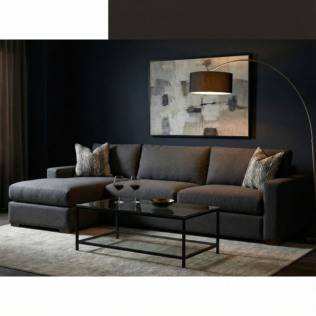 Gretchen Express Ship 135" Sofa + Left Chaise - Crypton Charcoal Navy