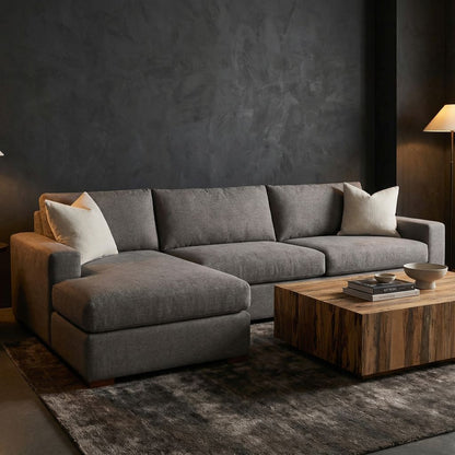 Gretchen Quick Ship 135" Wide Track Arm Sofa + Left Chaise - Performance Graphite