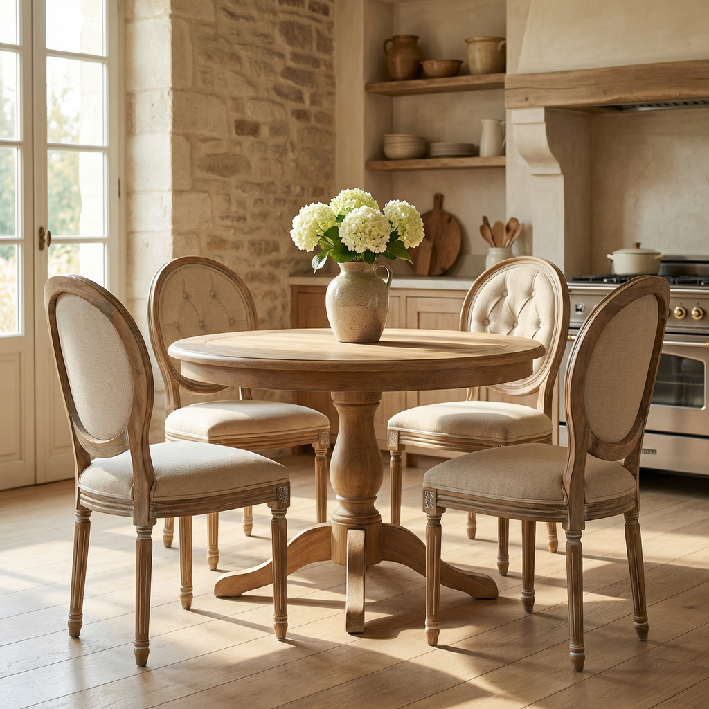 Gretel Tufted Dining Chairs - French Linen + Natural