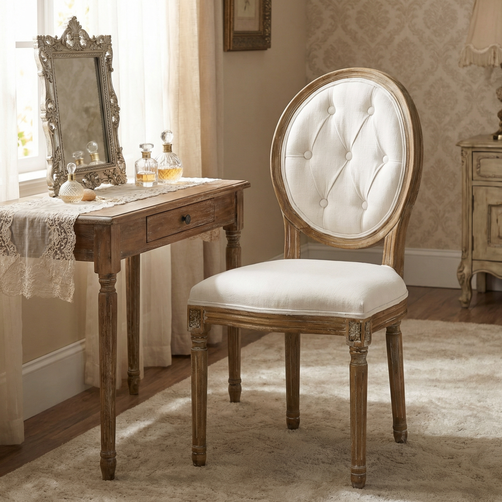 Gretel Tufted Dining Chair - Washable White + Natural