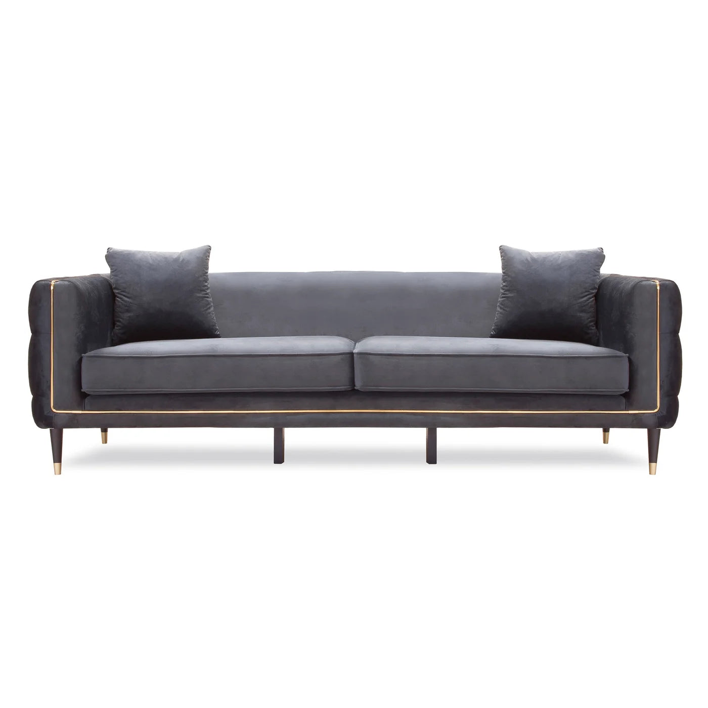 Agatha 90" 2 Cushion Sofa - Gray Velvet + Brass Trim
