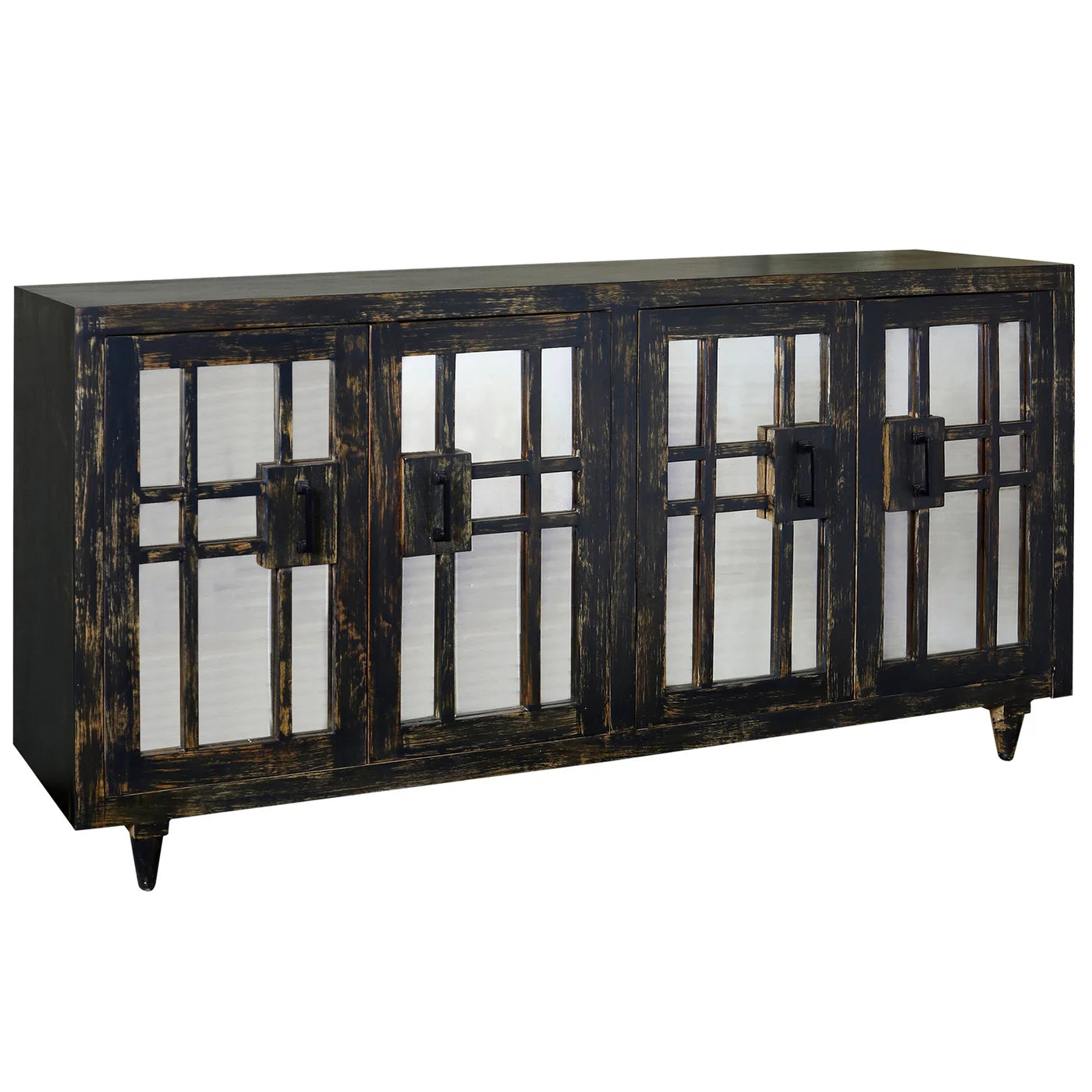 Malone 80" 4 Door Antique Mirror Sideboard - Matte Black