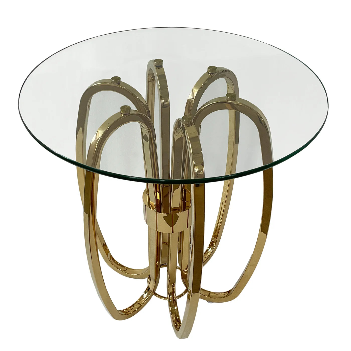 Amanda 23" Round End Table - Brass + Glass