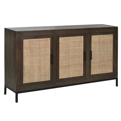 Nolan 72" 3 Door Sideboard - Matte Gray + Rattan