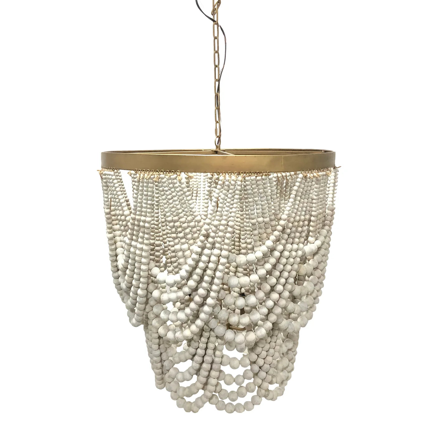 Nalu 28" Cream Wood Beads with Brass Chandelier