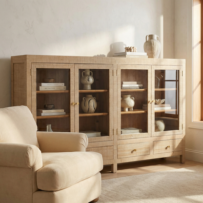 Hadley 84" Mahogany 4 Door 4 Drawer Cabinet - Rattan