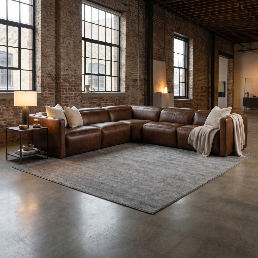 Halima 125" Top Grain Leather Power Motion Sectional - Raleigh Cigar