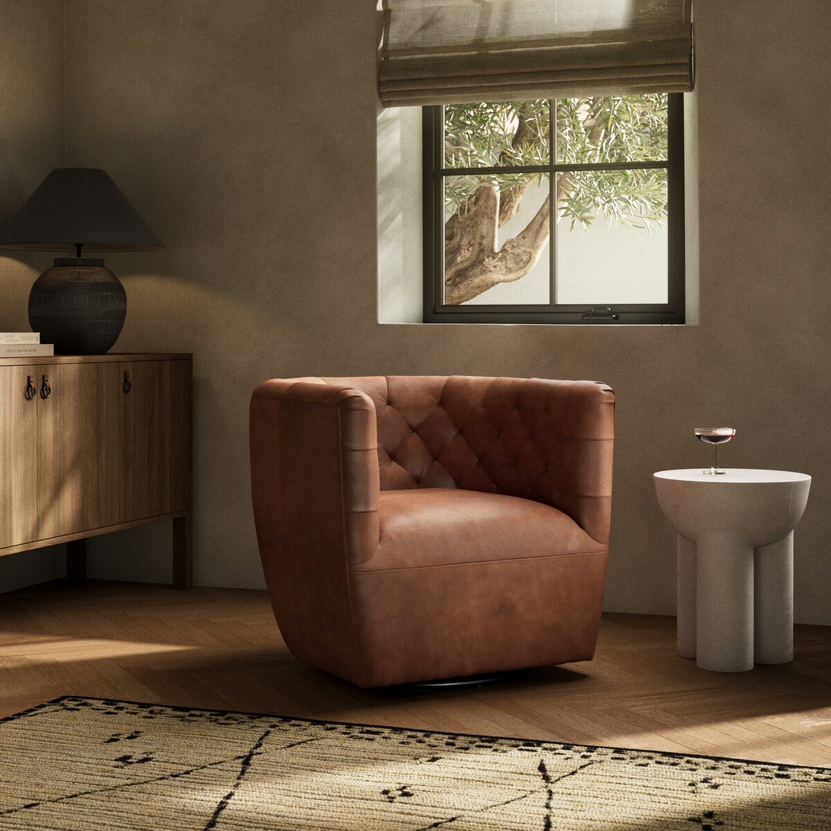 Hancock Top Grain Leather Swivel Chair - Butterscotch