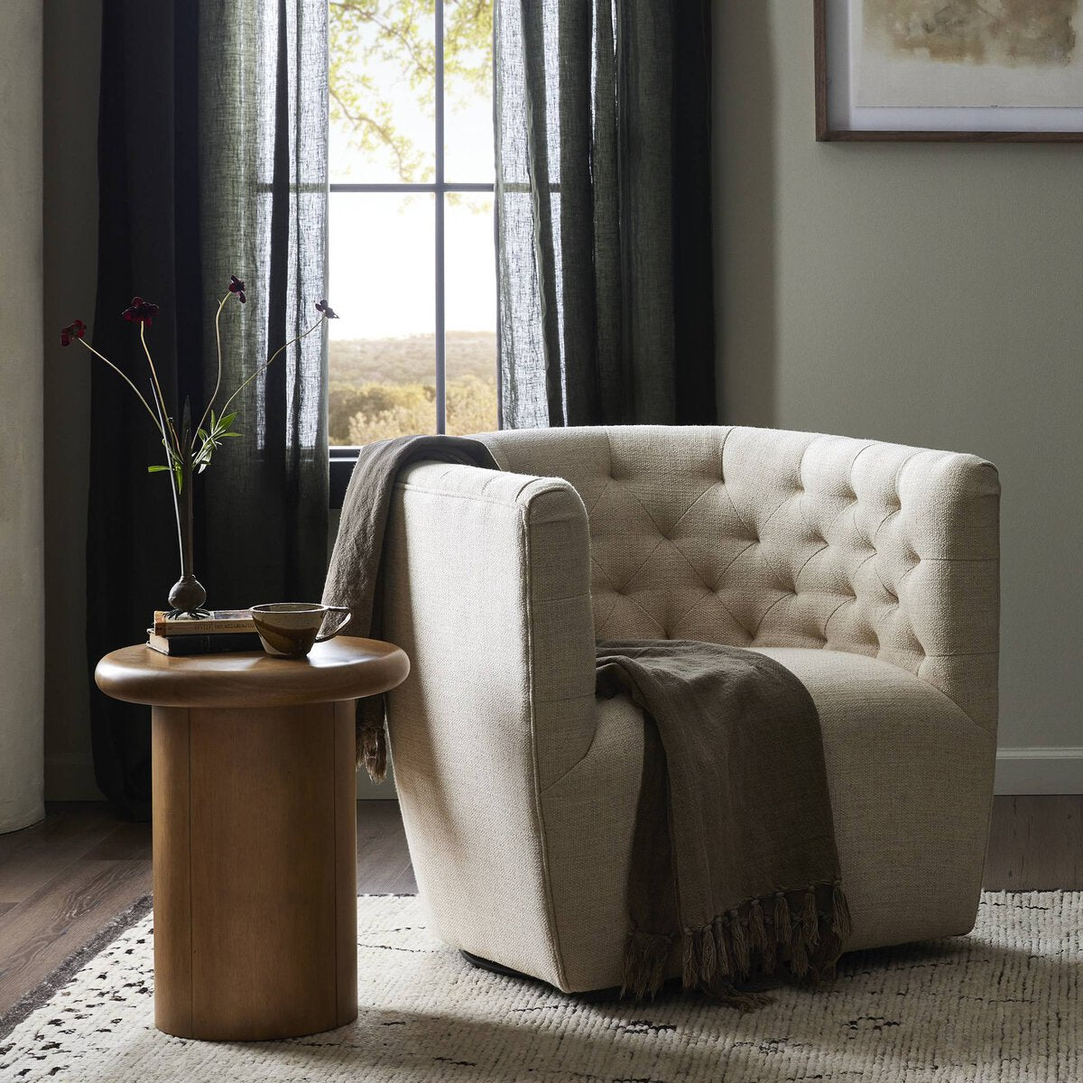 Hancock 33" Tufted Swivel Chair - Thames Cream