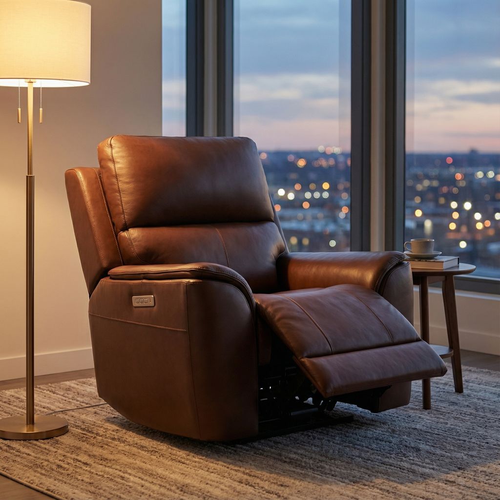 Horace 42" Top Grain Leather Power Motion Reclining Chair - Brompton Brown