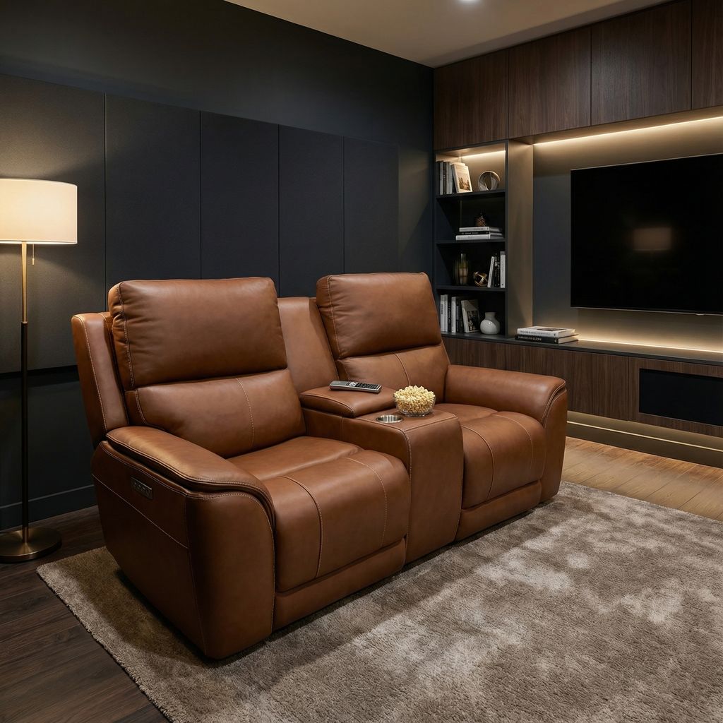 Horace 77" Top Grain Leather Power Motion Reclining Loveseat - Terrace Brown