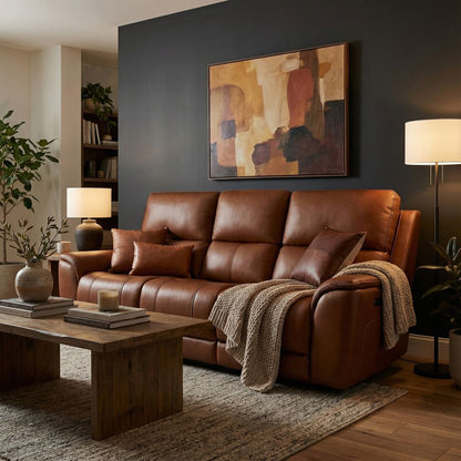 Horace 87" Top Grain Leather Power Motion Reclining Sofa - Terrace Brown