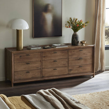 Hutchinson 85" 9 Drawer Dresser - Weathered Oak