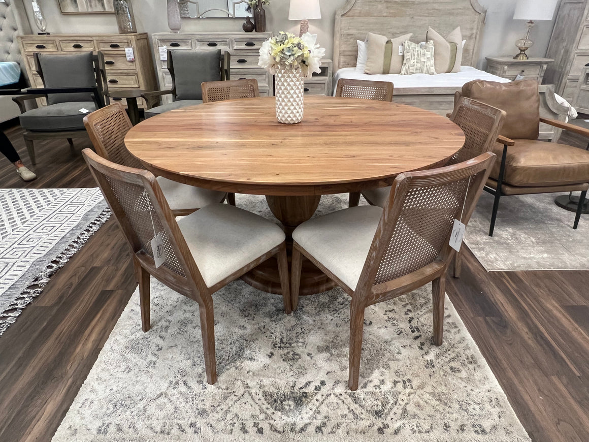 Clancy 60" Acacia Round Pedestal Dining Table - Natural