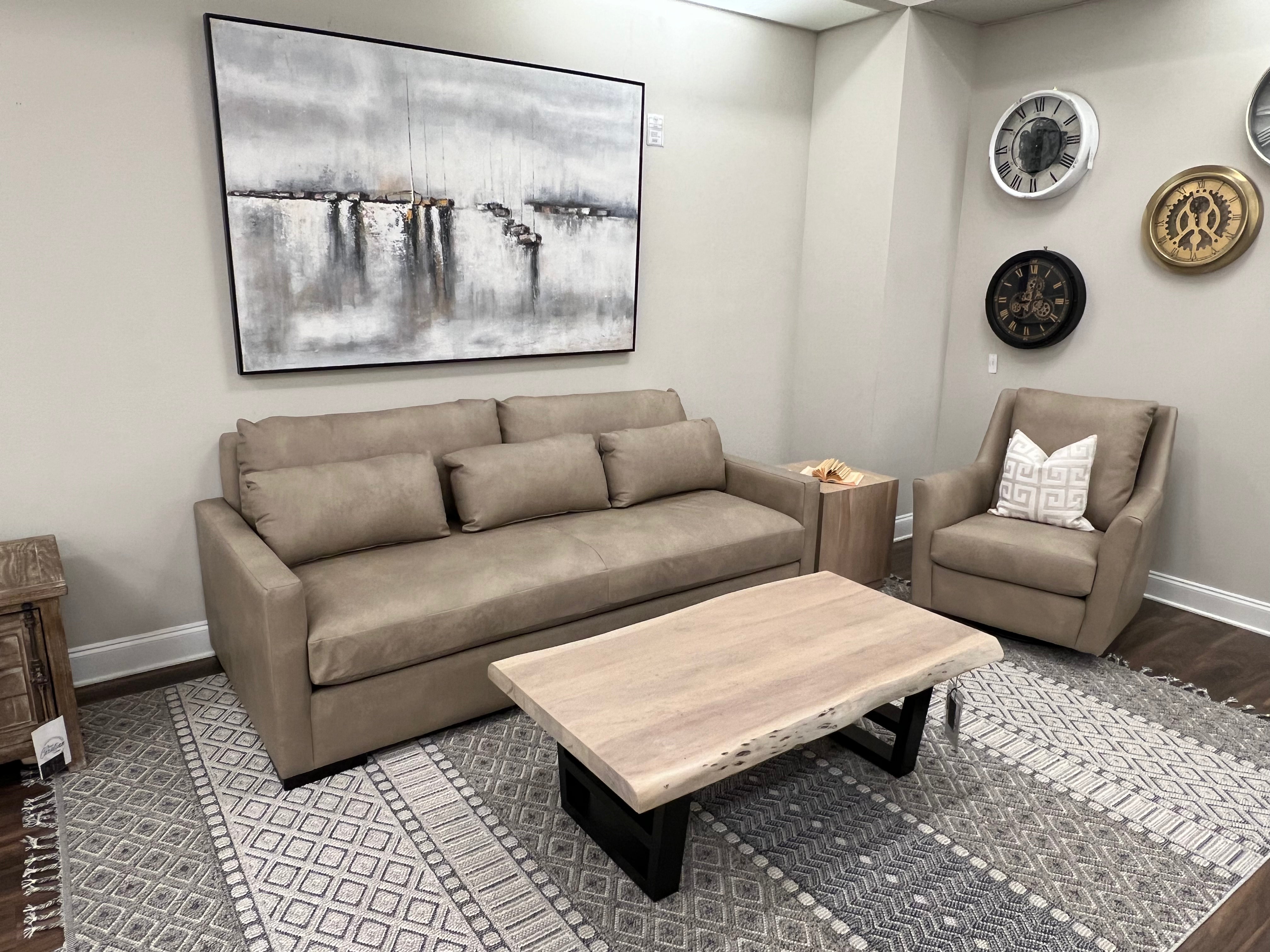 Glenda Express Ship 90" Bench Cushion Top Grain Leather Sofa - Taupe