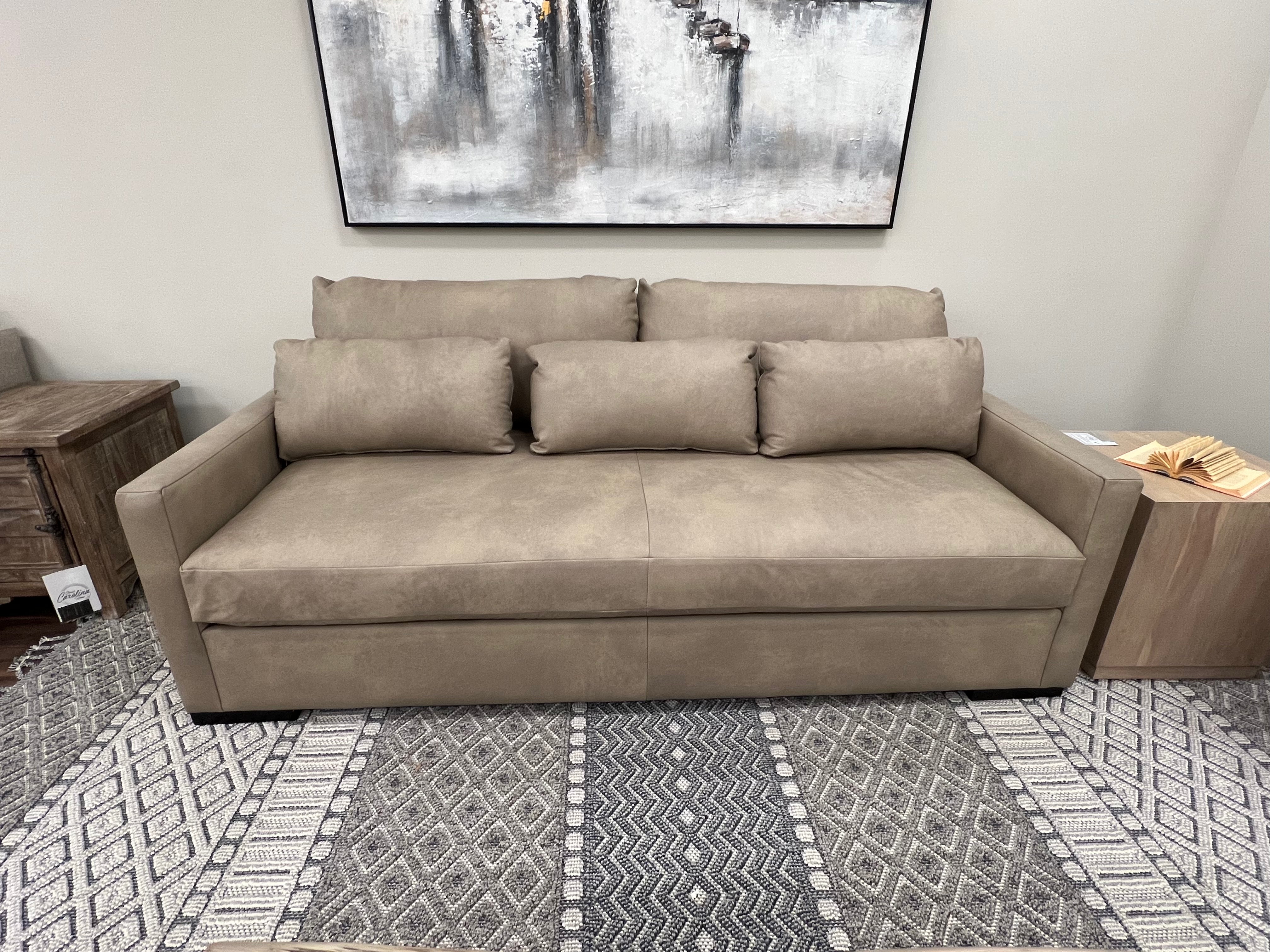 Glenda Express Ship 90" Bench Cushion Top Grain Leather Sofa - Taupe