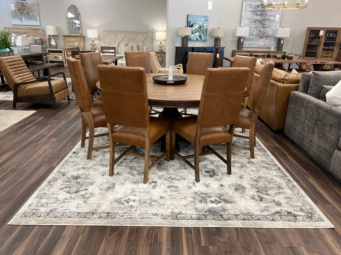 Marcia 72" Acacia Round Dining Table - Natural + Gray