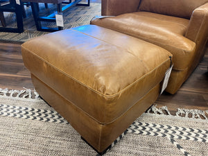 Farrara 28" Italian Top Grain Leather Ottoman - Dark Saddle