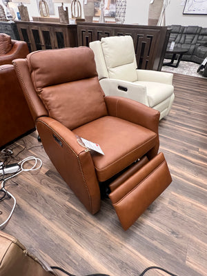 Dartmouth 37" Top Grain Leather Power Motion Swivel Glider Recliner - Spiced Rum