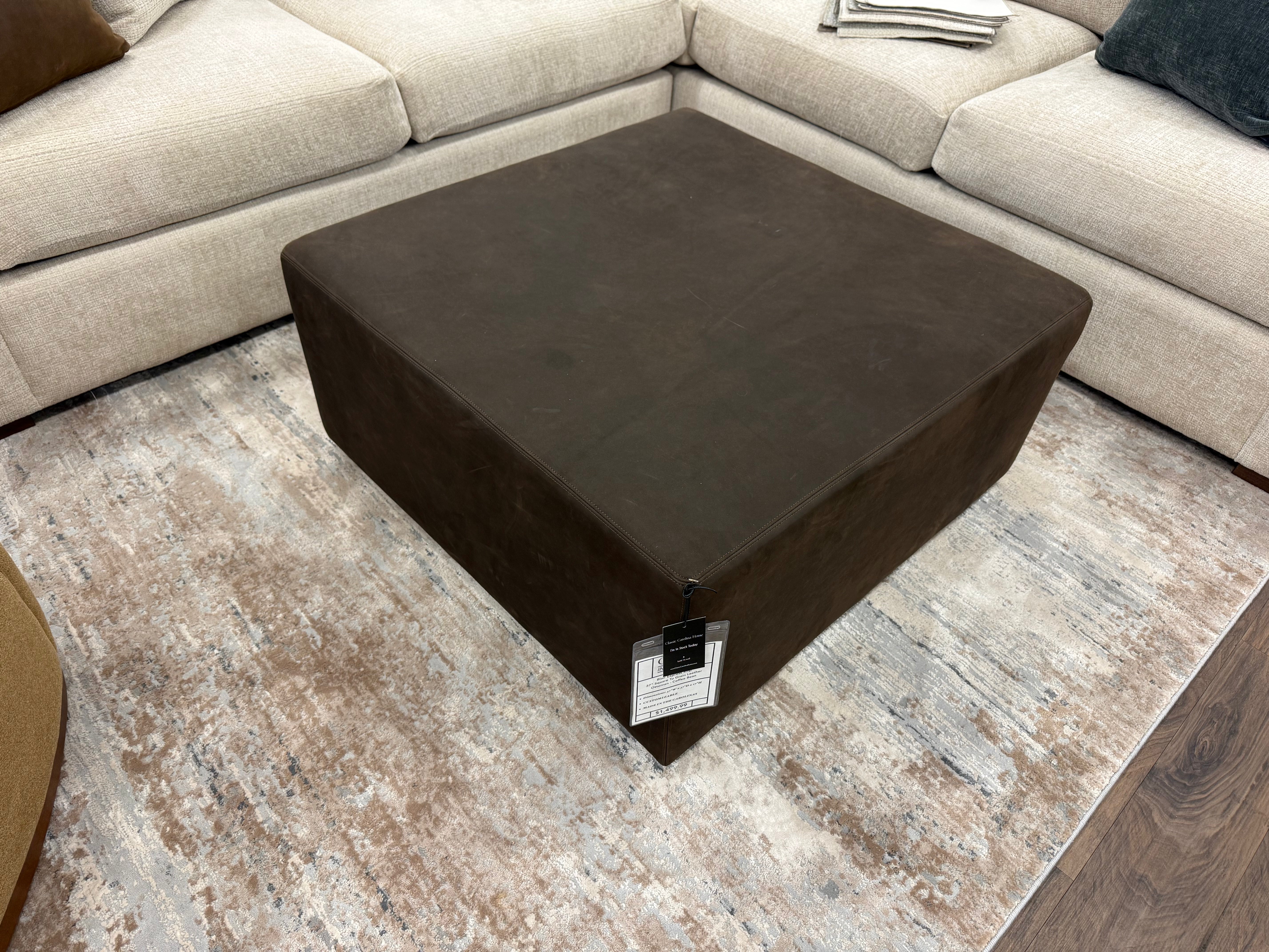 Blair Express Ship 37" Square To Grain Leather Ottoman - Coffee Bean