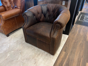 Rockford 36" Tufted Top Grain Leather Swivel Club Chair -  Reserve Sycamore