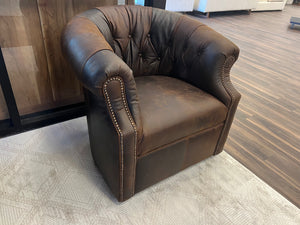 Rockford 36" Tufted Top Grain Leather Swivel Club Chair -  Reserve Sycamore