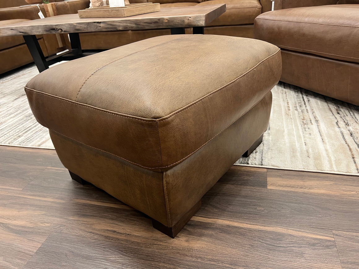 Farrara 28" Italian Top Grain Leather Ottoman - Bark