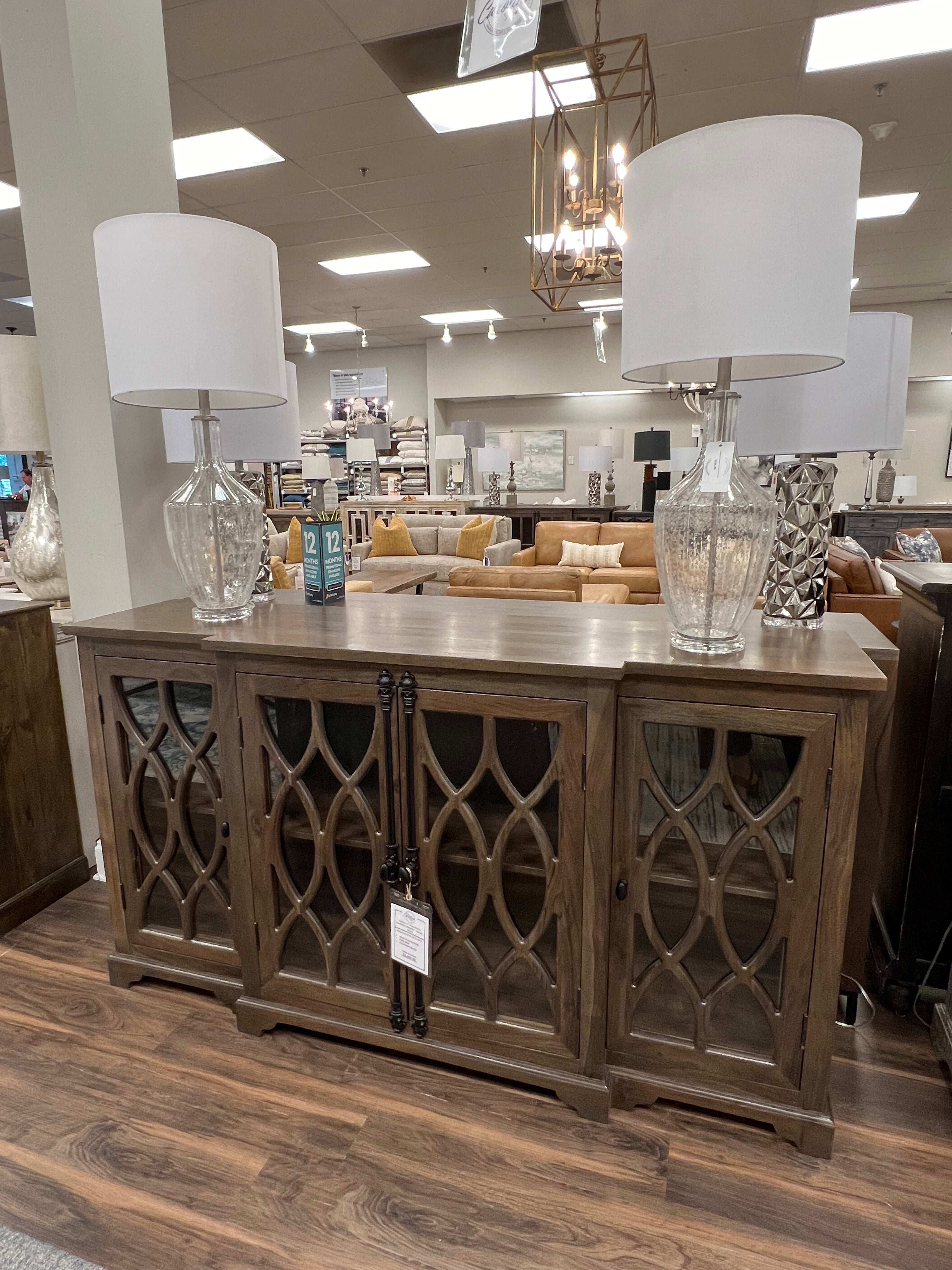 Clarissa 72" Acacia 4 Door Breakfront Sideboard - Natural + Smoke