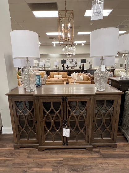 Clarissa 72" Acacia 4 Door Breakfront Sideboard - Natural + Smoke