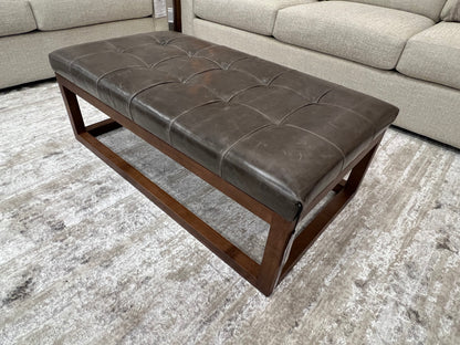 Bradley 44" Wood Frame Top Grain Leather Ottoman Coffee Table - Dark Mushroom Taupe
