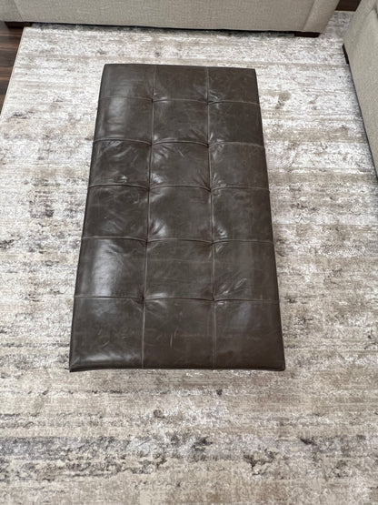 Bradley 44" Wood Frame Top Grain Leather Ottoman Coffee Table - Dark Mushroom Taupe