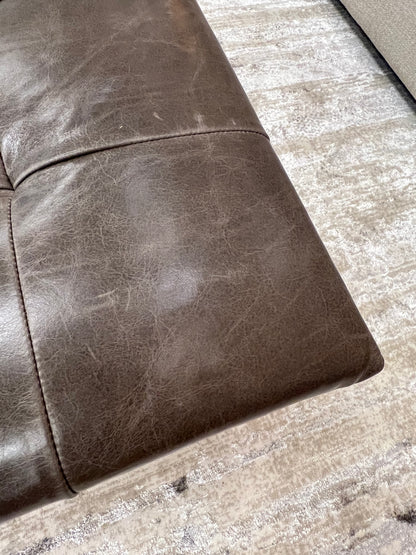 Bradley 44" Wood Frame Top Grain Leather Ottoman Coffee Table - Dark Mushroom Taupe