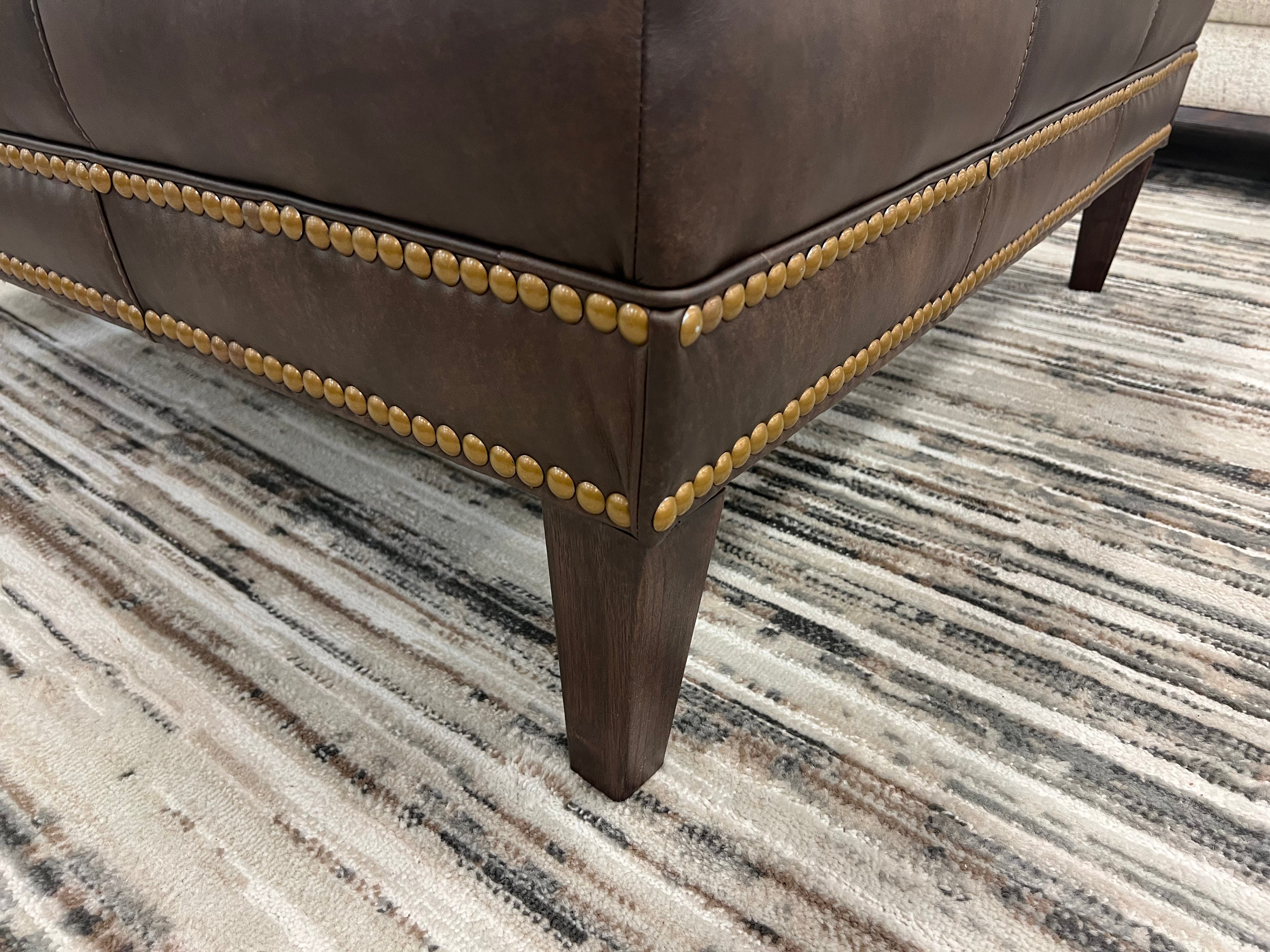 Dutton 42" Customizable Square Top Grain Leather Cocktail Ottoman - Wild Bronco + Brass Nailheads