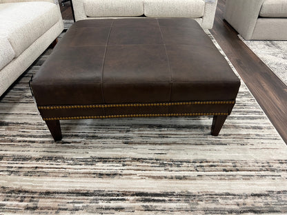 Dutton 42" Customizable Square Top Grain Leather Cocktail Ottoman - Wild Bronco + Brass Nailheads