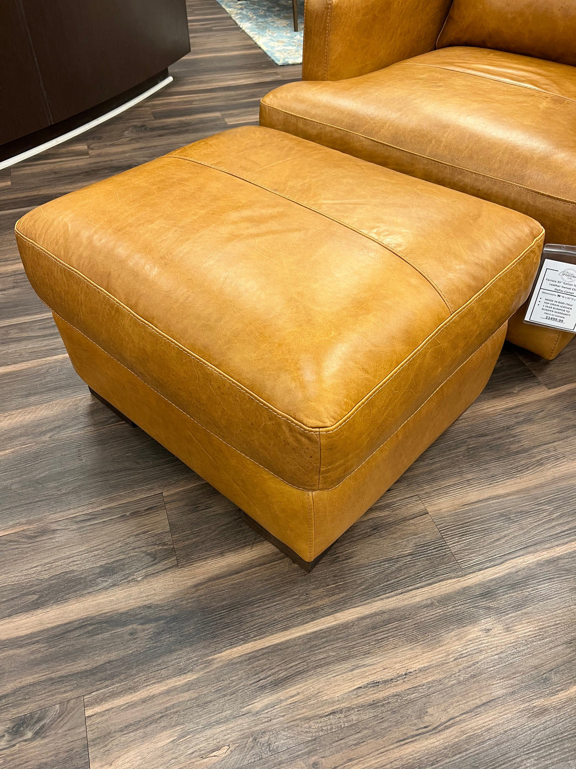 Farrara 28" Italian Top Grain Leather Ottoman - Dallas Camel