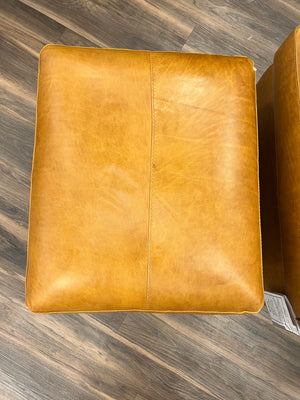 Farrara 28" Italian Top Grain Leather Ottoman - Dallas Camel