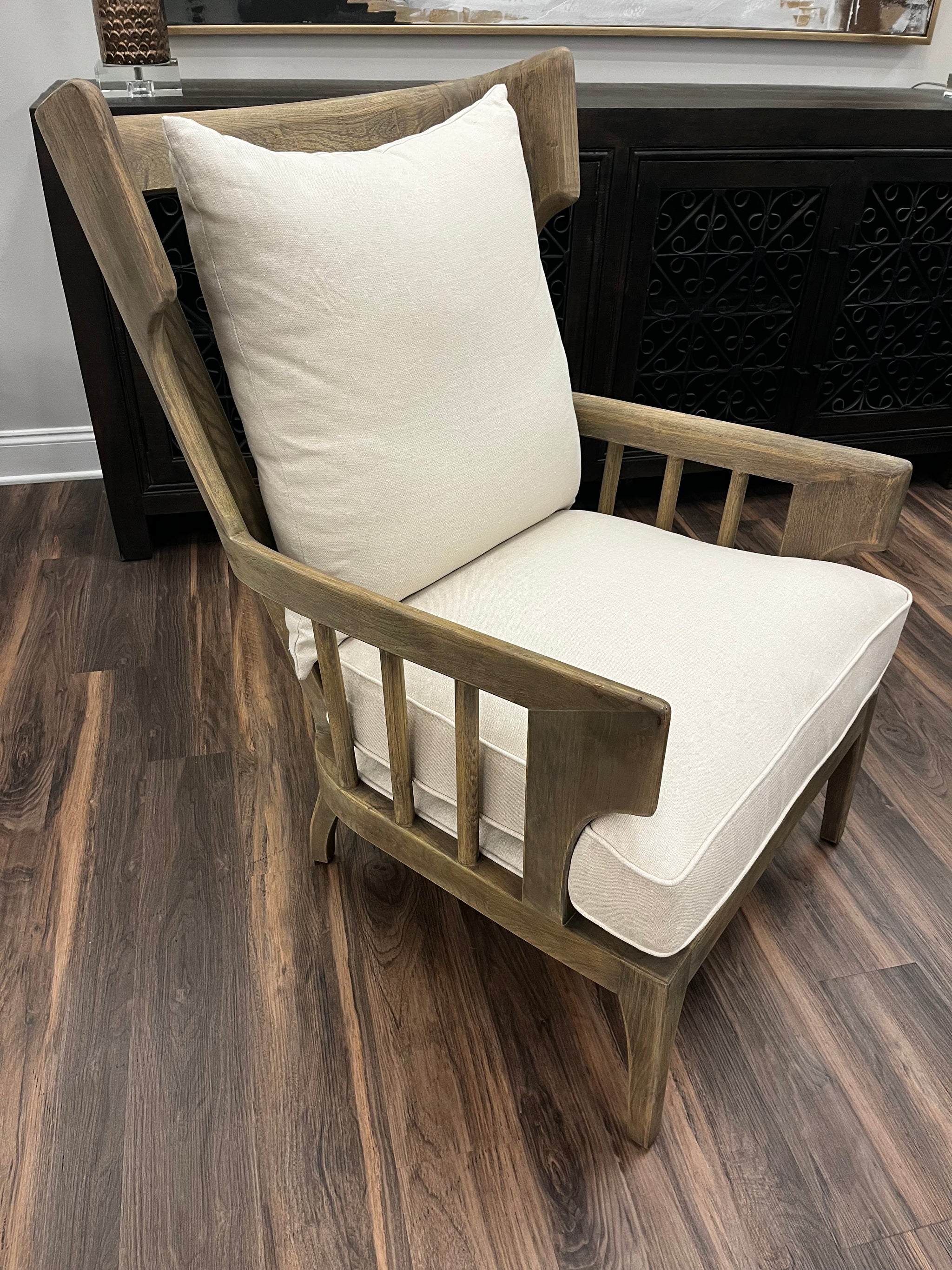 Lars Oak Wingback Accent Chair - Driftwood + Linen - Classic Carolina Home