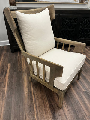 Lars Oak Wingback Accent Chair - Driftwood + Linen