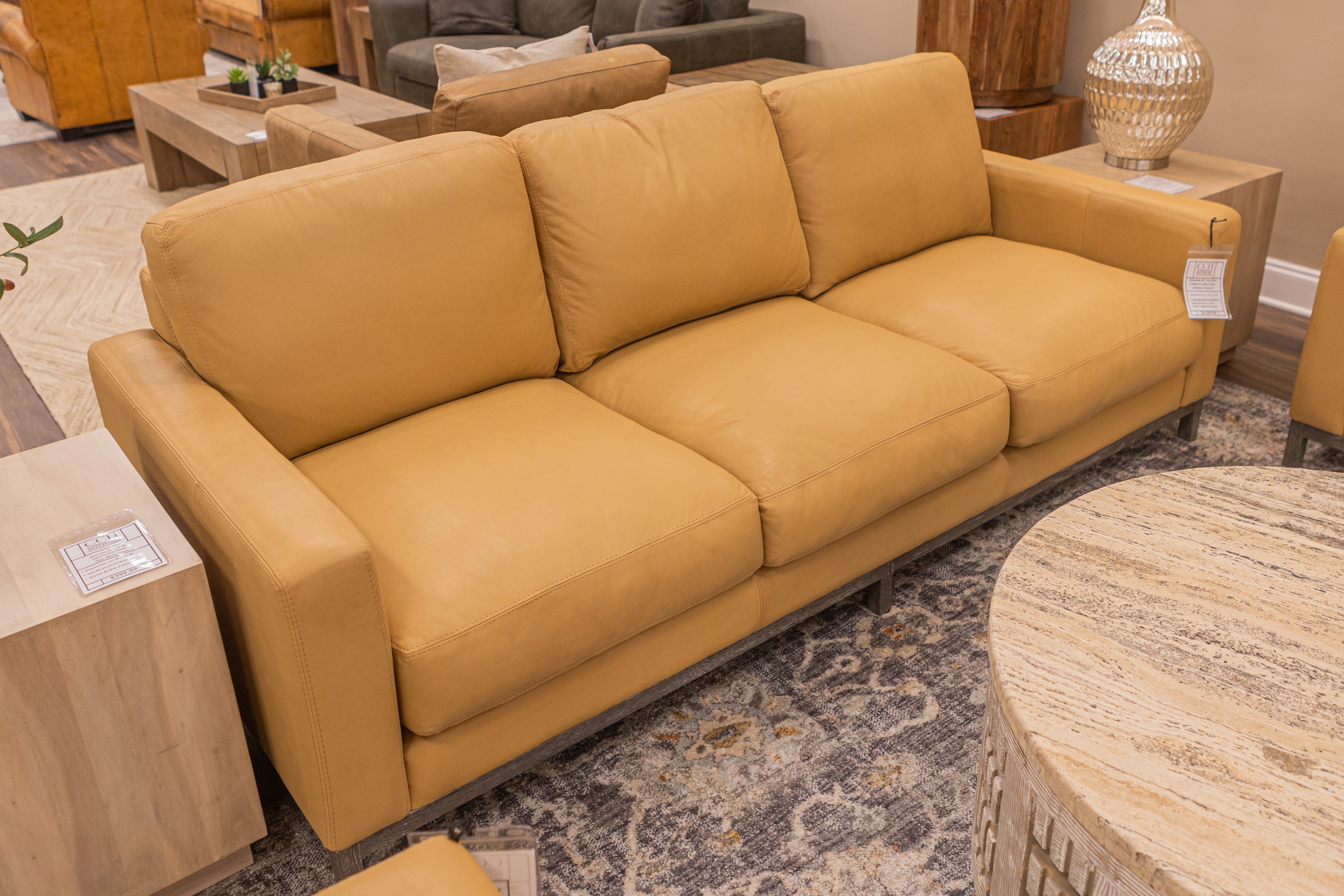 Clarksdale 90" Top Grain Leather 3 Cushion Sofa - Berkshire Chamois