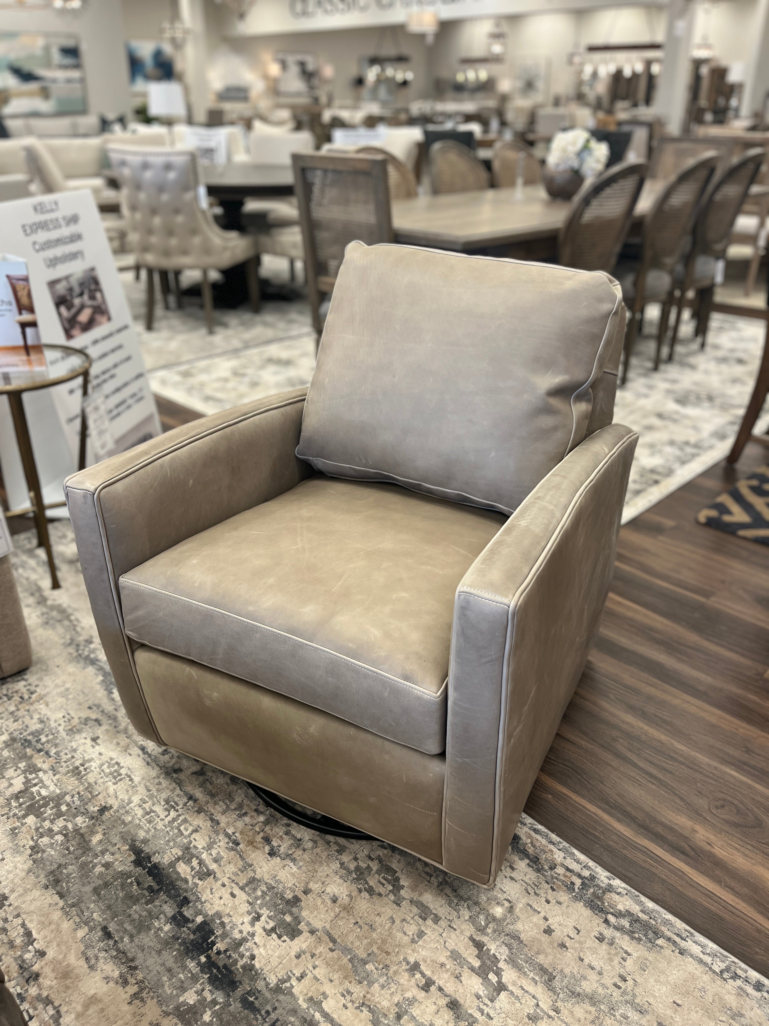 Matthew Express Ship 30" Top Grain Leather Swivel Glider - Putty