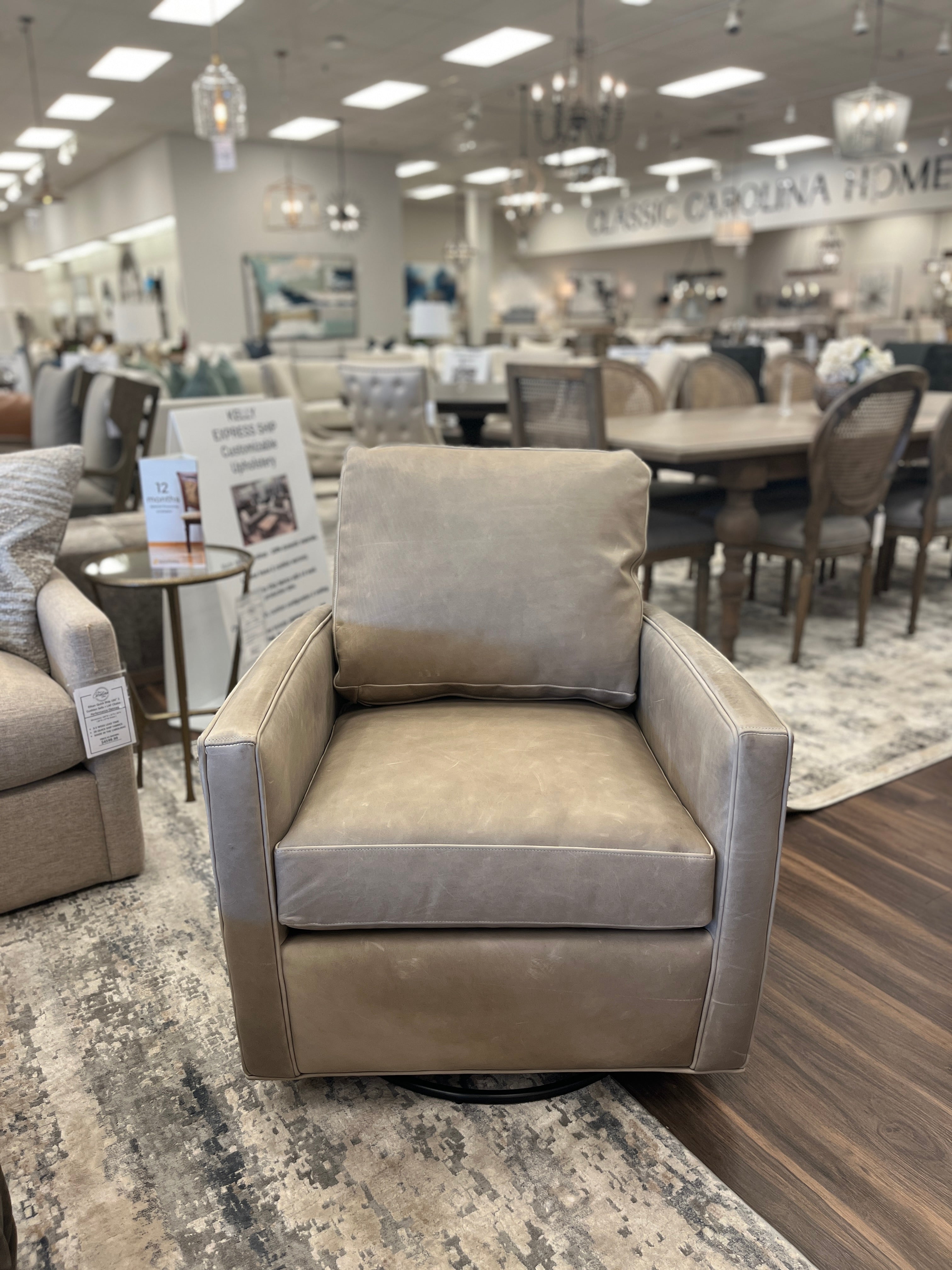 Matthew Express Ship 30" Top Grain Leather Swivel Glider - Putty