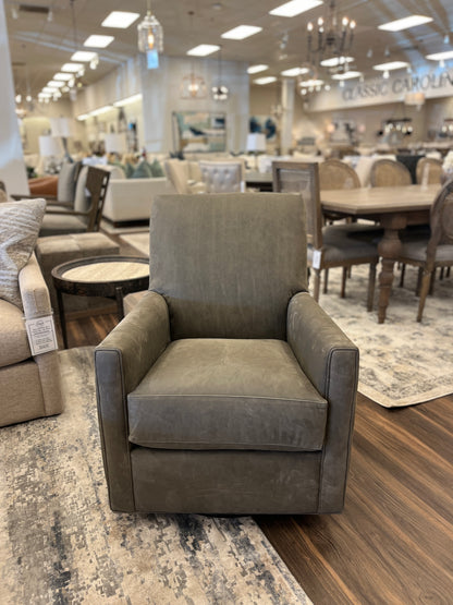 Marcy Express Ship 30" Top Grain Leather Swivel Glider - Iron